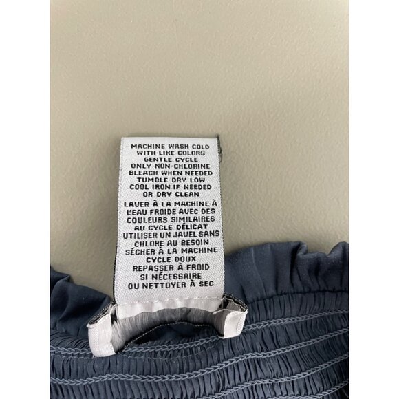 Carmen Marc Valvo Satin Blouse Size Small Smocked Tie Neck Blue Stone Office NEW - Picture 5 of 8